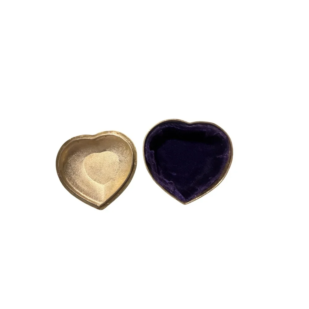 Vintage Gold Heart Trinket Box Ornate Filigree Metal Jewelry Case Purple Velvet